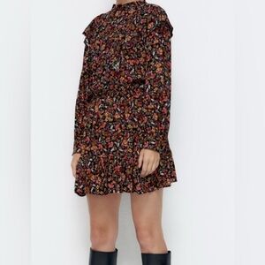 Floral Long Sleeve Mini Dress Medium Ruffled Top Boho